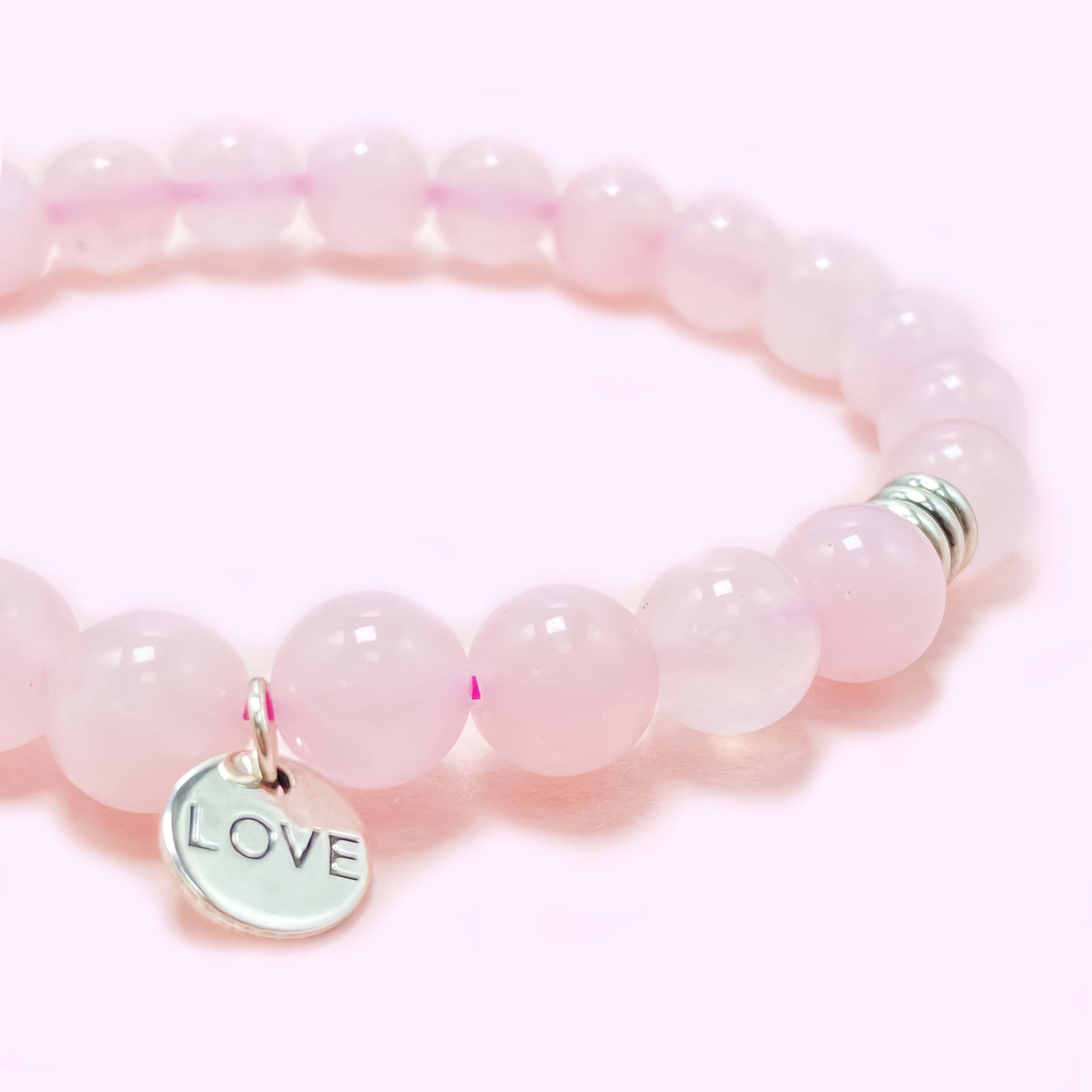 Natural Pink Rose Quartz Crystal Bracelet for Love and Relationship