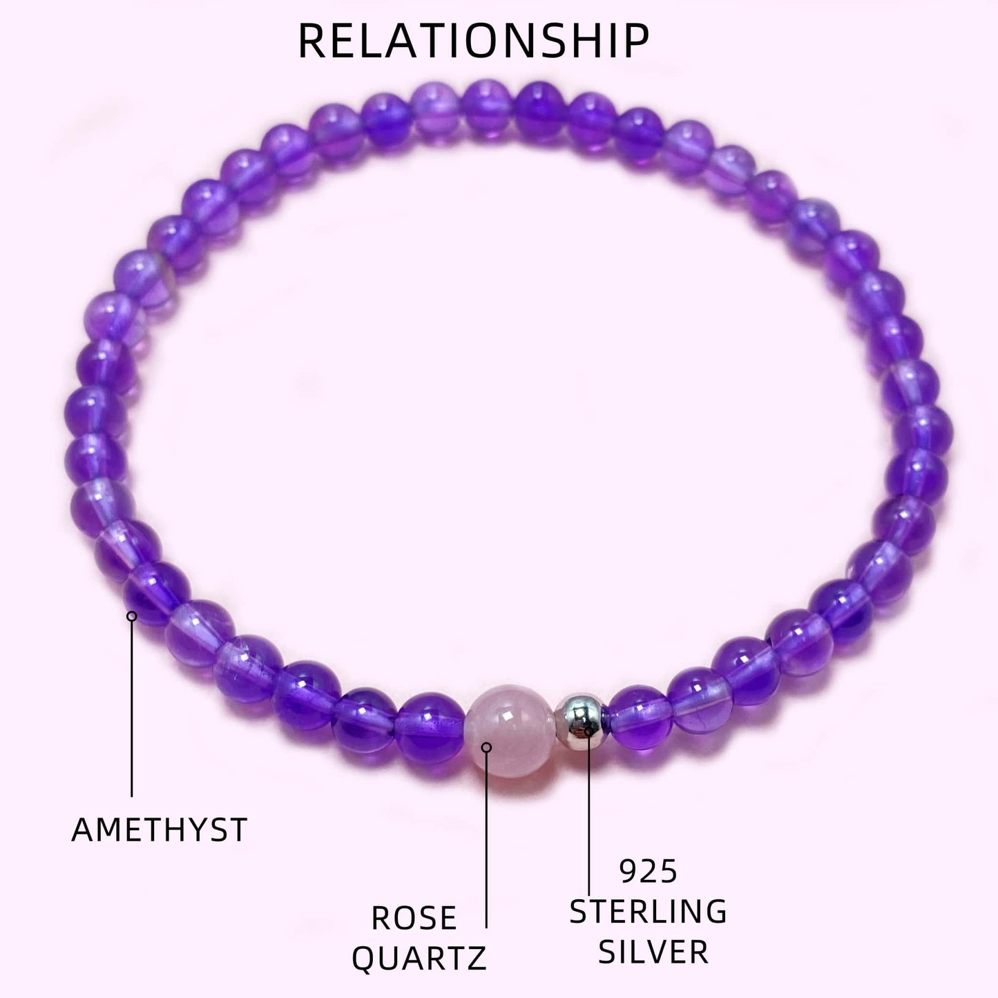Solid Amethyst Crystal Bracelet for Love and Relationship
