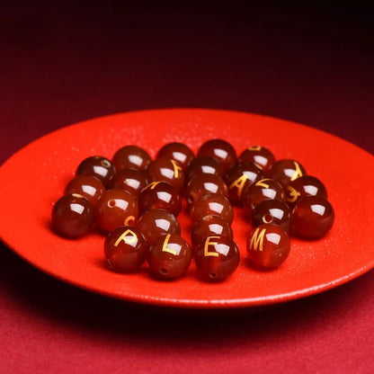 Natural Red Agate Beads - 26 Alphabet Loose Beads for Engraving Customization DIY