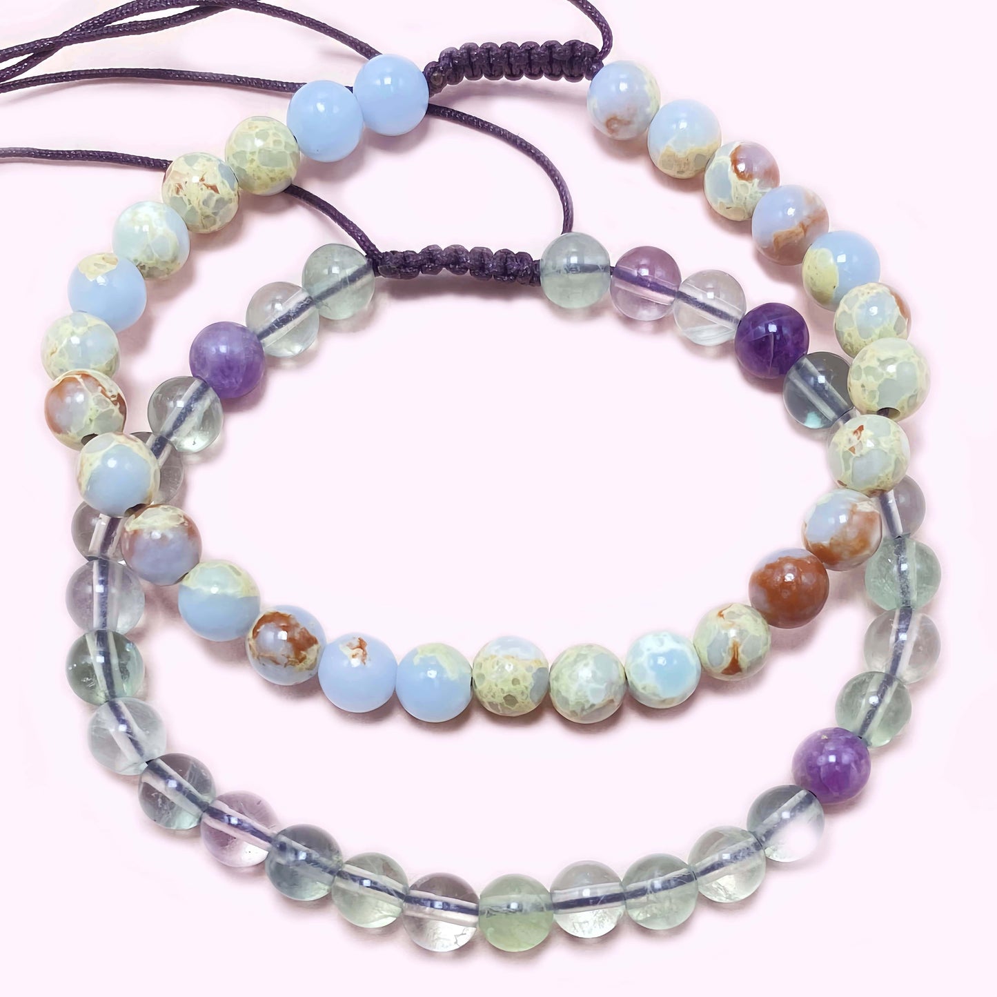 Double Strand Fluorite Help Lower Stress & Anxiety Level Braided Rope Crystal Bracelet