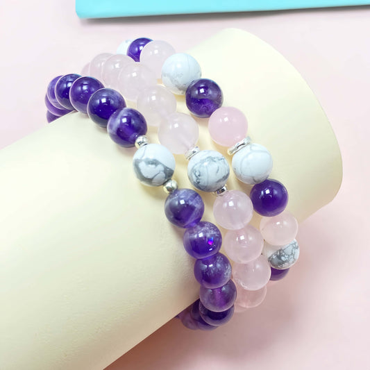 Triple Amethyst Crystal Bracelet for Love and Relationship