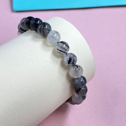 Black Rutilated Quartz for Protection and Apotropaic Briaded Rope Crystal Bracelet