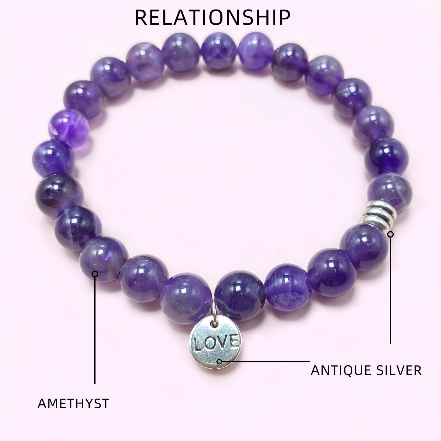 Natural Amethyst Crystal Bracelet for Love and Relationship