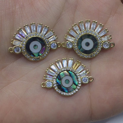 3PCS Brass Cubic Zirconia Evil Eyes Beads