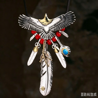 925 Silver Eagle Feather Necklace Set