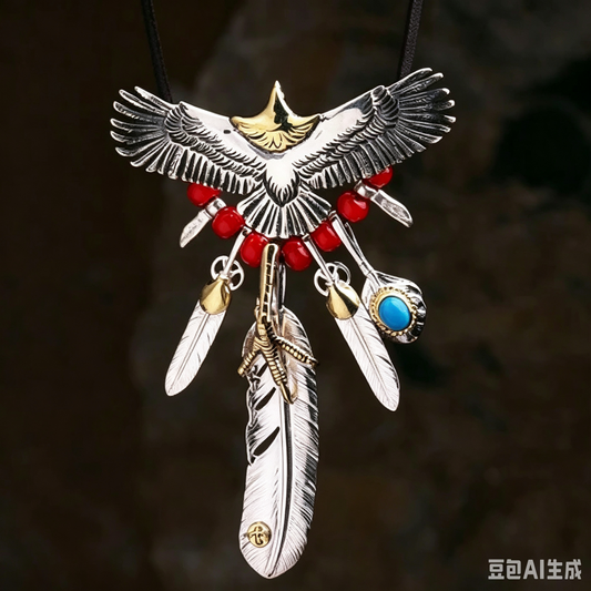 925 Silver Eagle Feather Necklace Set