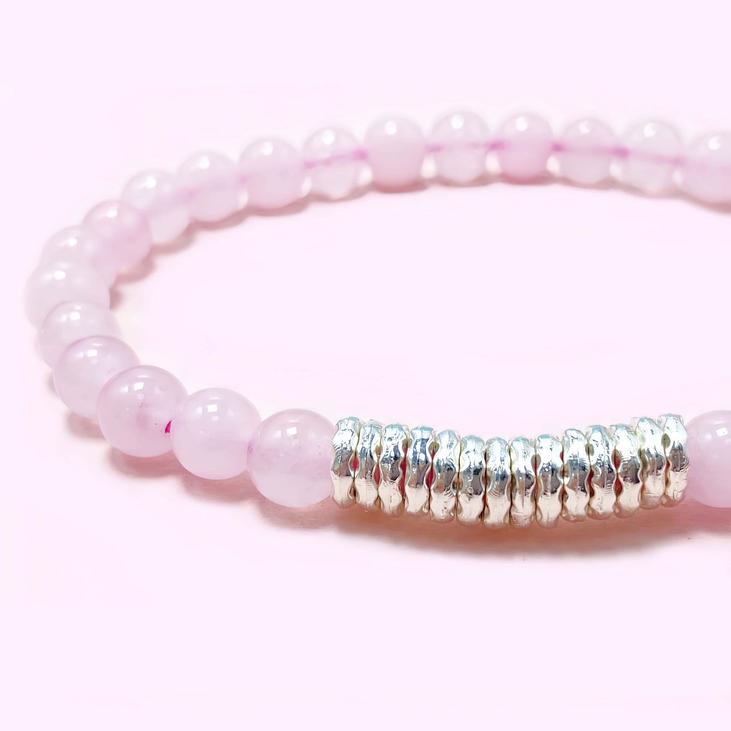 Sterling Silver Pink Rose Quartz Crystal Bracelet for Love and Relationship