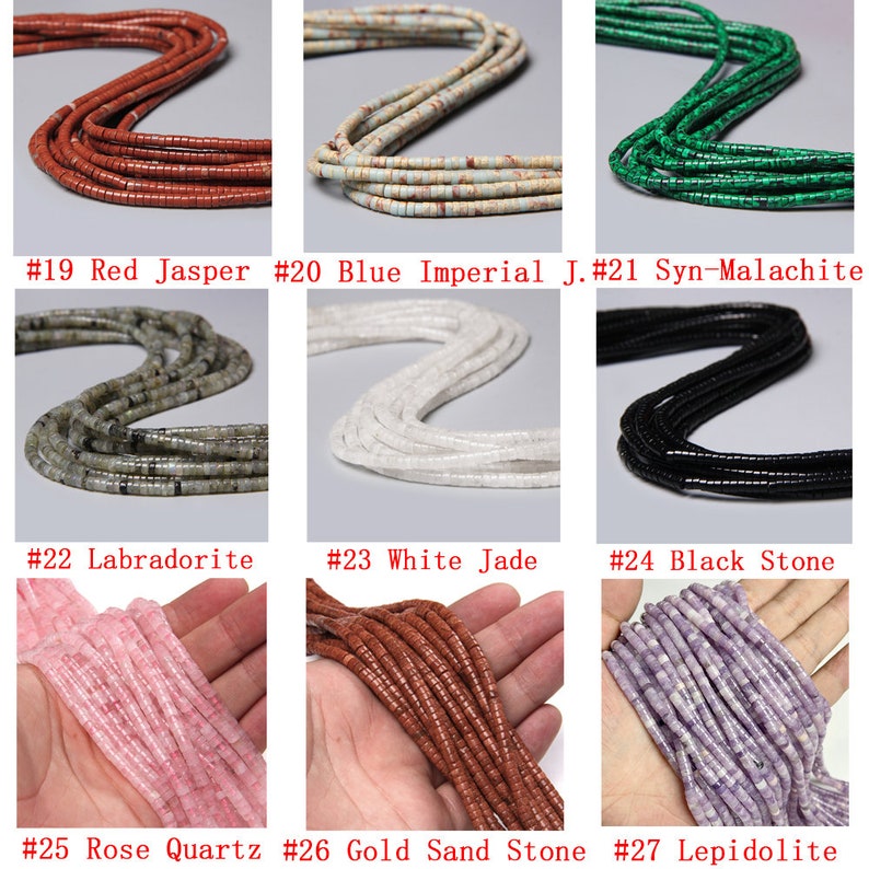 2x4mm Natural Gemstone Heishi Beads Crystal Agate Stone Disc Tyre Shape Beads Strand AAA Quality Gemstone Loose Beads for DIY Jewelry Making