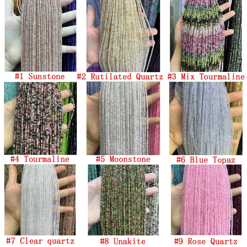 2.5mm Faceted Cube Beads Natural Gemstone Beads for Diy Jewelry Making Aquamarine/Amazonite/Rose Quartz/Garnet Beads Tiny Square Cube Beads