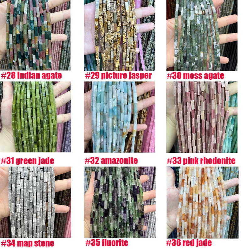 Natural Tube Pipe Shape Stone Beads Faceted Rectangle Gemstone Loose Spacer Energy Healing Stone for DIY Jewelry Making 4x13mm Square Tube