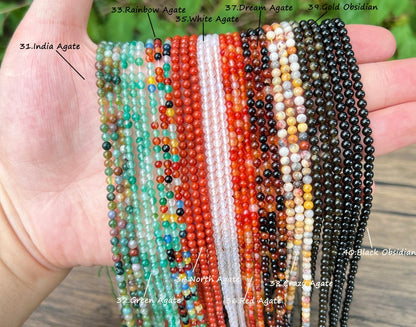 Natural Gemstone Round Beads,2mm/3mm/4mm Smooth Round Beads-Free Shipping