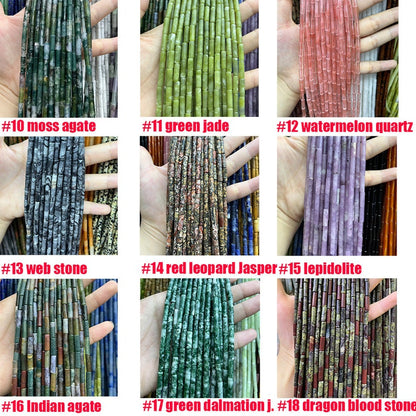 Natural Tube Pipe Shape Stone Beads Healing Energy Gemstone Loose Beads Stone Spacer Beads for DIY Jewelry Making 4x13mm Gemstone Round Tube