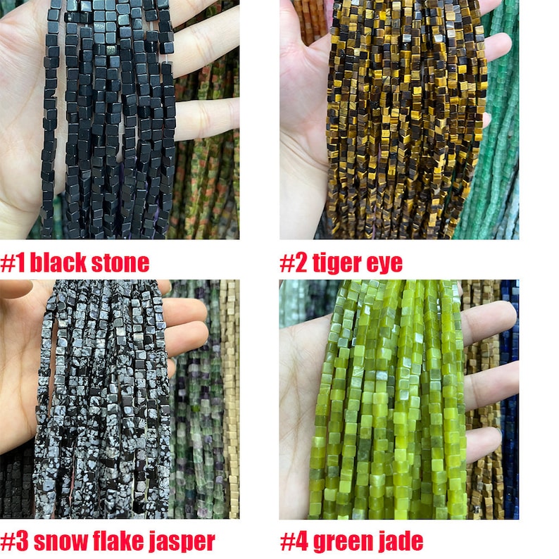 4x4MM Cube Square Gemstone Beads Energy Gemstone Square Shape Loose Bead for Bracelet Necklace DIY Jewelry Making Design 15-inch Full Strand