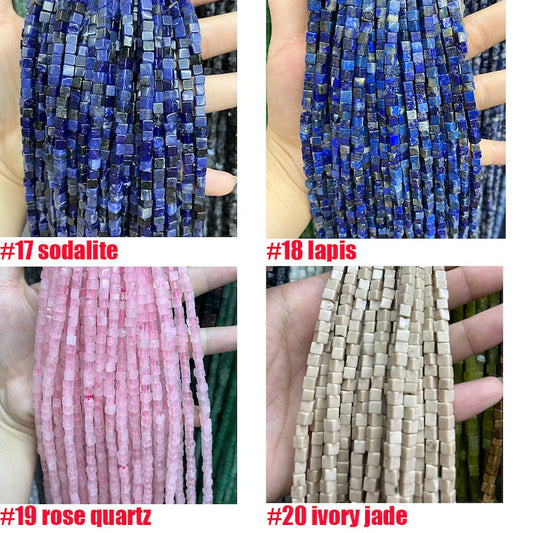 4x4MM Cube Square Gemstone Beads Energy Gemstone Square Shape Loose Bead for Bracelet Necklace DIY Jewelry Making Design 15-inch Full Strand