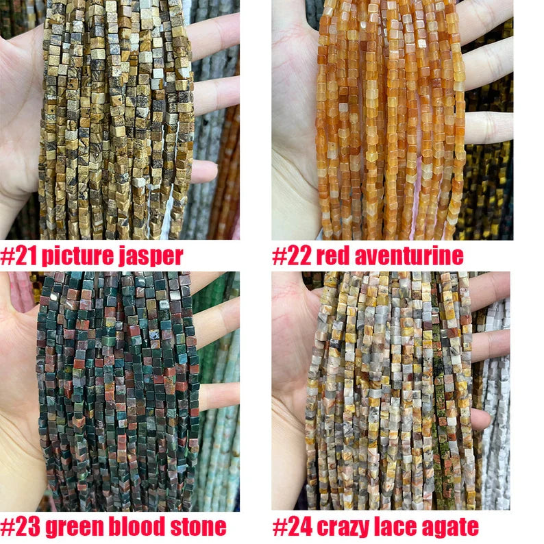 4x4MM Cube Square Gemstone Beads Energy Gemstone Square Shape Loose Bead for Bracelet Necklace DIY Jewelry Making Design 15-inch Full Strand