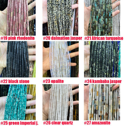 Natural Tube Pipe Shape Stone Beads Healing Energy Gemstone Loose Beads Stone Spacer Beads for DIY Jewelry Making 4x13mm Gemstone Round Tube