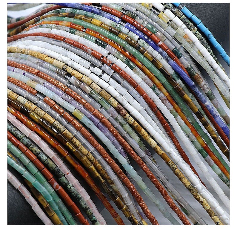 Natural Tube Pipe Shape Stone Beads Healing Energy Gemstone Loose Beads Stone Spacer Beads for DIY Jewelry Making 2x4mm Gemstone Round Tube