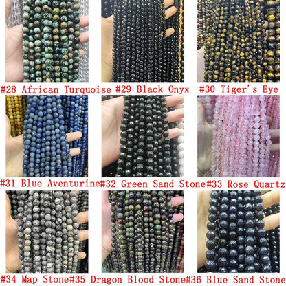 Natural Faceted Gemstone Beads 4mm 6mm 8mm 10mm Cut Stone Round Loose Bead Agate Crystal Quartz Gemstone Spacer Beads for DIY Jewelry Making