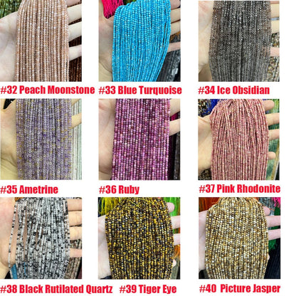 2.5mm Faceted Cube Beads Natural Gemstone Beads for Diy Jewelry Making Aquamarine/Amazonite/Rose Quartz/Garnet Beads Tiny Square Cube Beads