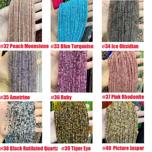 2.5mm Faceted Cube Beads Natural Gemstone Beads for Diy Jewelry Making Aquamarine/Amazonite/Rose Quartz/Garnet Beads Tiny Square Cube Beads