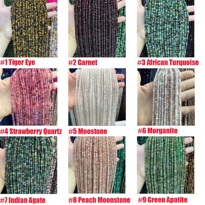 Natural Crystal Agate Stone Faceted Rondelle Beads 2*3mm 3*4-4.5mm Gemstone Rondelle Shape Cut Bead Round Loose Beads for DIY Jewelry Making