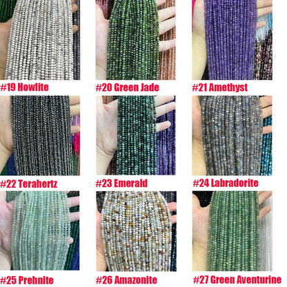 Natural Crystal Agate Stone Faceted Rondelle Beads 2*3mm 3*4-4.5mm Gemstone Rondelle Shape Cut Bead Round Loose Beads for DIY Jewelry Making