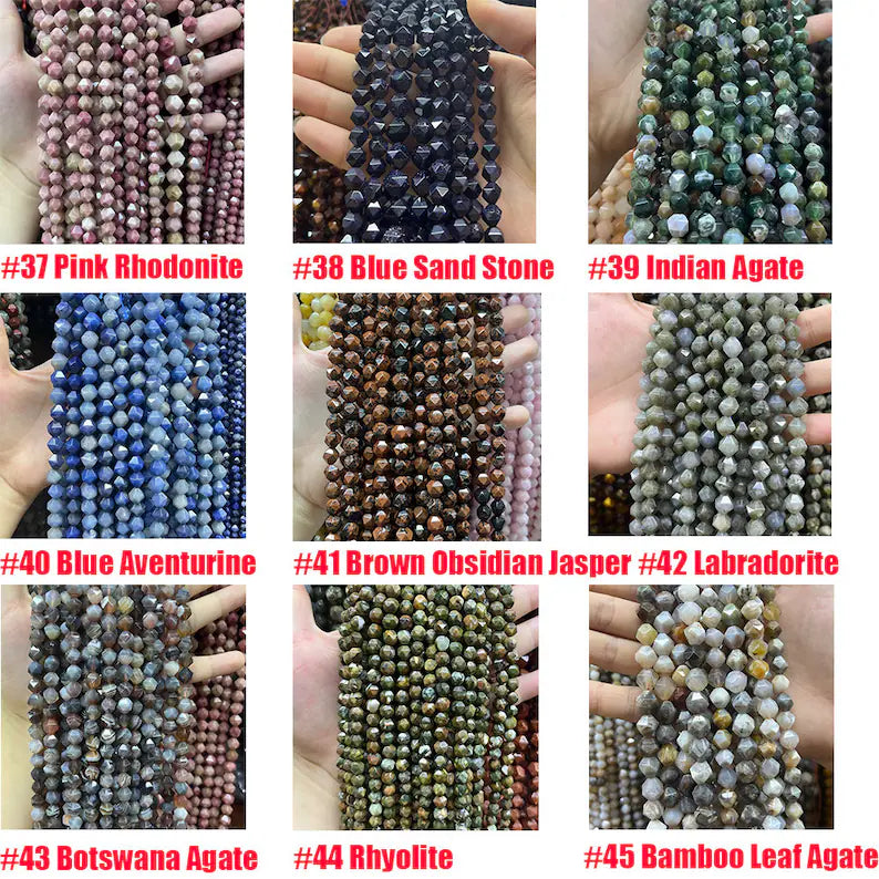 Natural Star 64 Cutting Faceted Beads Healing Energy Gemstone Loose Beads for DIY Jewelry Making Bracelet Necklace 6mm 8mm 10mm Nugget Beads