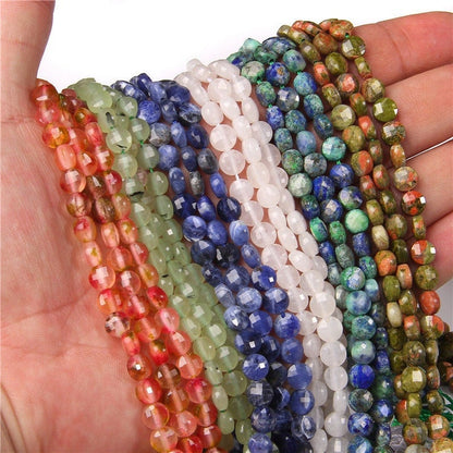 6mm Faceted Coin Round Beads Natural Gemstone Beads for Diy Jewelry Making Aquamarine/Amazonite/Rose Quartz/Agate/Crystal Coin Cut Beads 15"