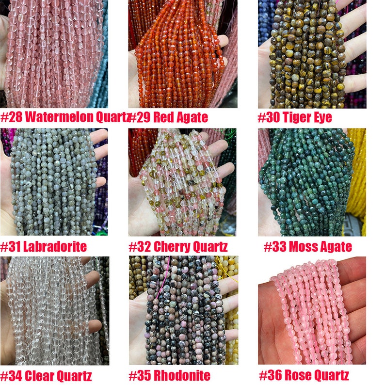 6mm Faceted Coin Round Beads Natural Gemstone Beads for Diy Jewelry Making Aquamarine/Amazonite/Rose Quartz/Agate/Crystal Coin Cut Beads 15"