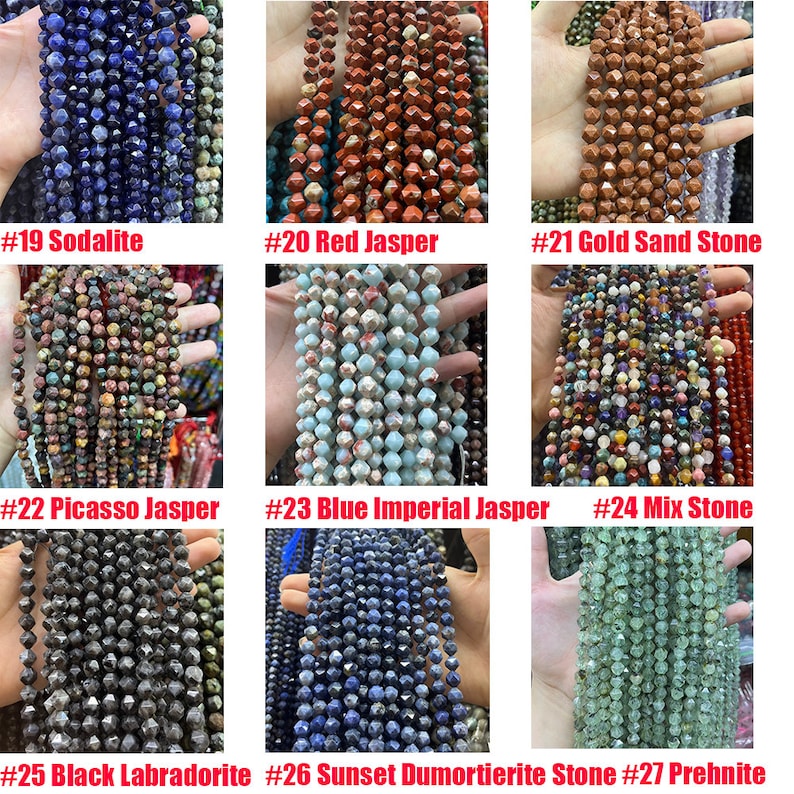 Natural Star 64 Cutting Faceted Beads Healing Energy Gemstone Loose Beads for DIY Jewelry Making Bracelet Necklace 6mm 8mm 10mm Nugget Beads
