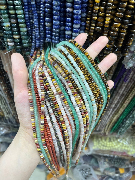 Natural 2*4mm Gemstone Rondelle Beads Crystal Agate Stone Rondelle Beads Highly Polished Rondelle Shape Loose Beads for DIY Jewelry Making