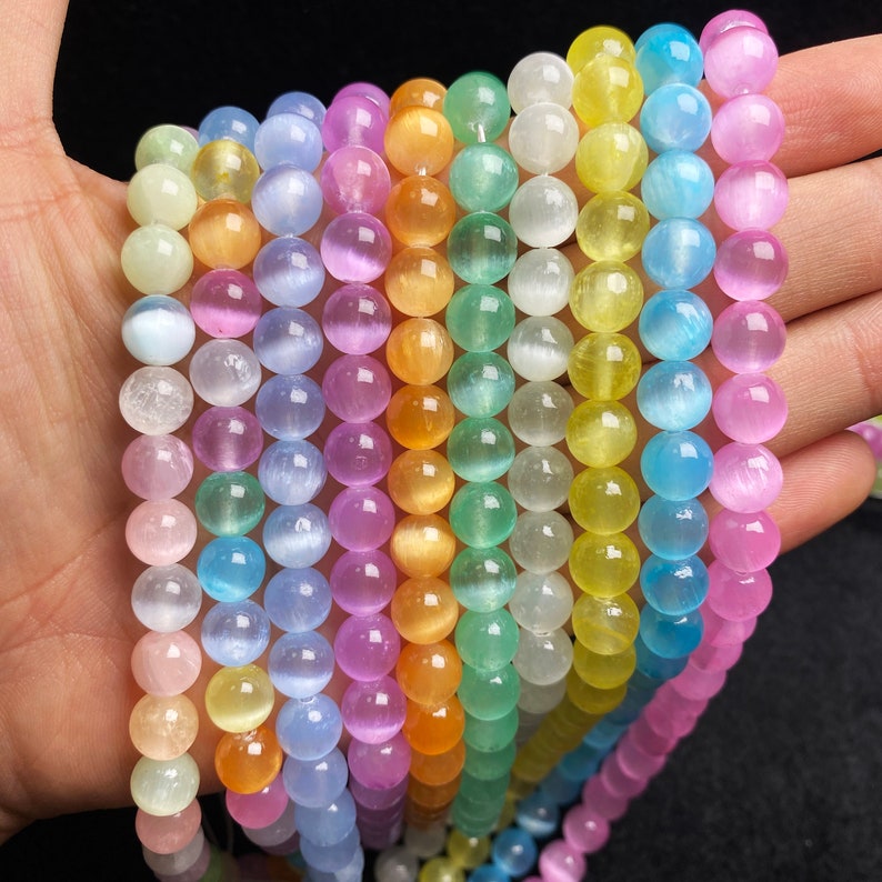 Rainbow Selenite Beads: (6mm 8mm 10mm)-Free Shiping