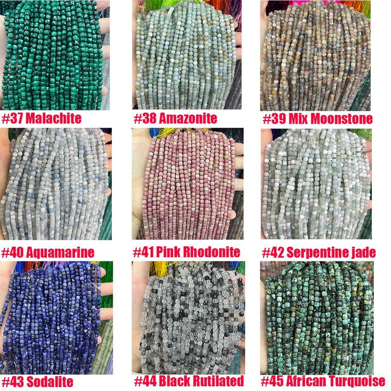 4-5MM Faceted Cube Square Stone Beads Energy Gemstone Cube Loose Beads for Bracelet Necklace DIY Jewelry Making Design 15-inch Full Strand