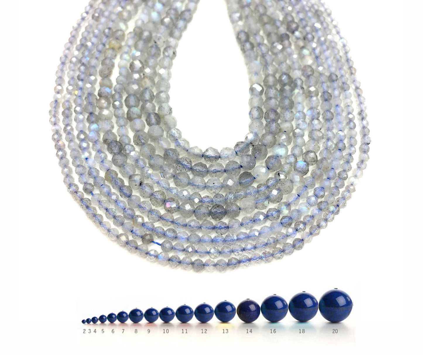 Natural Labradorite & Gray Moonstone Faceted Round Beads Healing Gemstone Loose Beads  for DIY Jewelry MakingAAAAA Quality 2mm 4mm