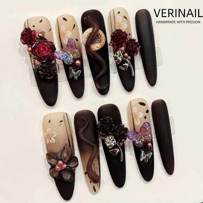 #3 Press-On Nails Box | Handmade | Reusable | Glitter + Gems + Floral | French Tips