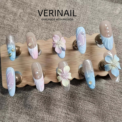 #3 Press-On Nails Box | Handmade | Reusable | Glitter + Gems + Floral | French Tips