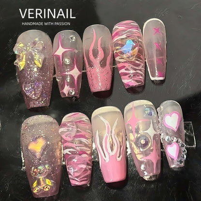 #3 Press-On Nails Box | Handmade | Reusable | Glitter + Gems + Floral | French Tips
