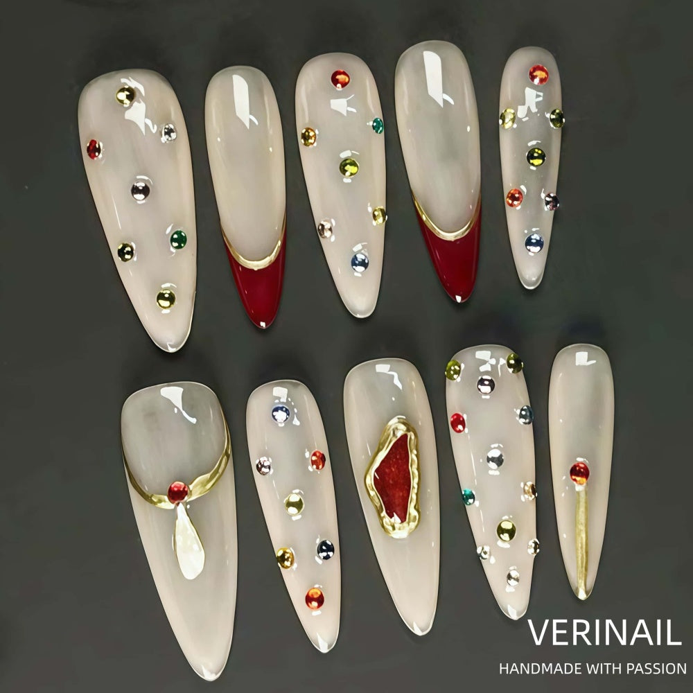 #3 Press-On Nails Box | Handmade | Reusable | Glitter + Gems + Floral | French Tips