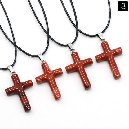 Healing Crystal Cross Shape Pendant Necklace