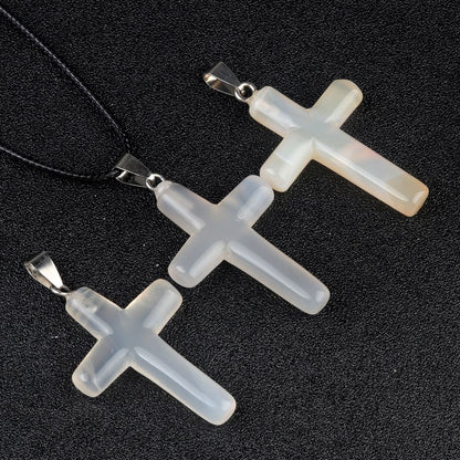 Healing Crystal Cross Shape Pendant Necklace