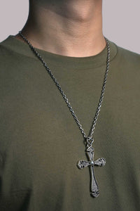 Large Antique Simple Cross 925 Silver Pendant