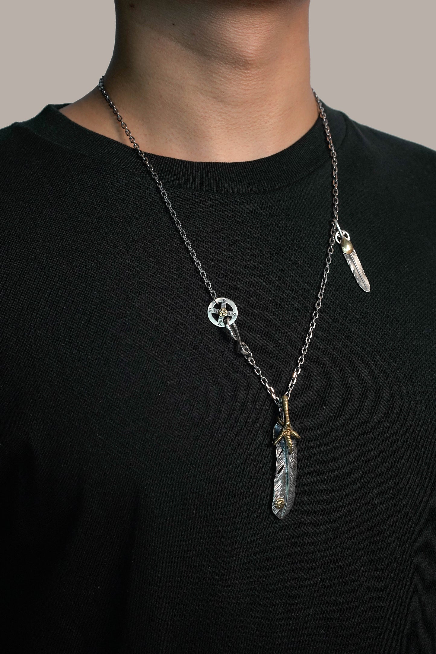 Handcrafted Solid Sterling Silver Eagle Claw Feather Pendant Necklace