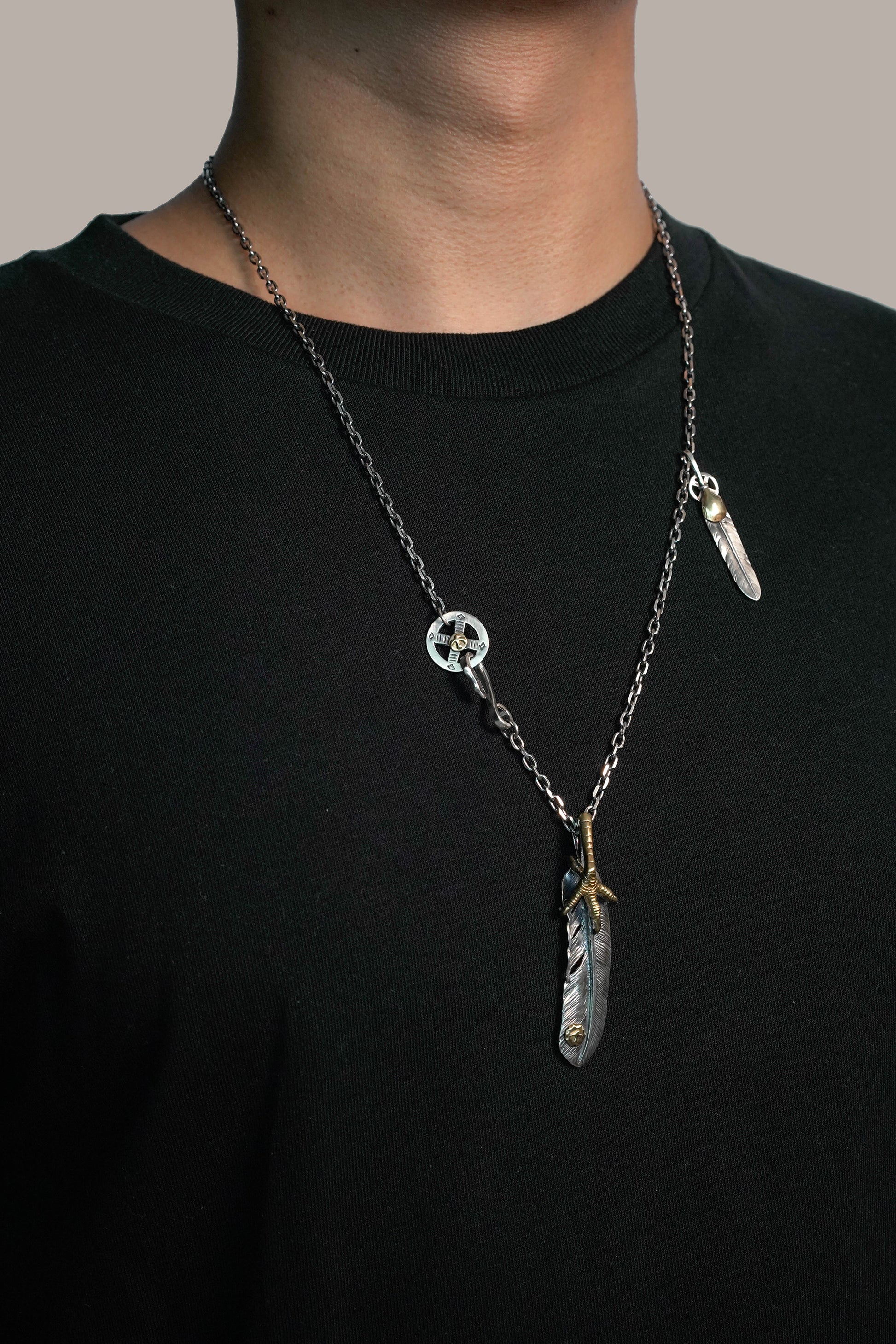 Handcrafted Solid Sterling Silver Eagle Claw Feather Pendant Necklace