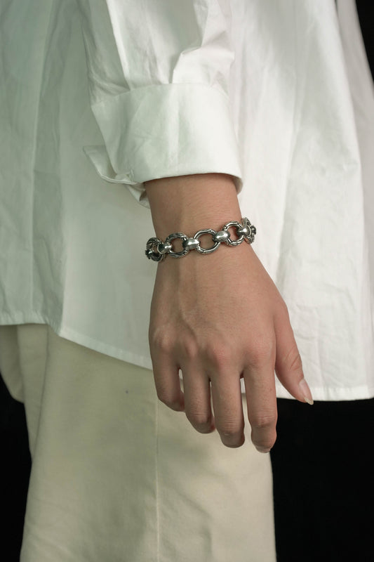 Vintage Sterling Silver Round Chain Link Bracelet