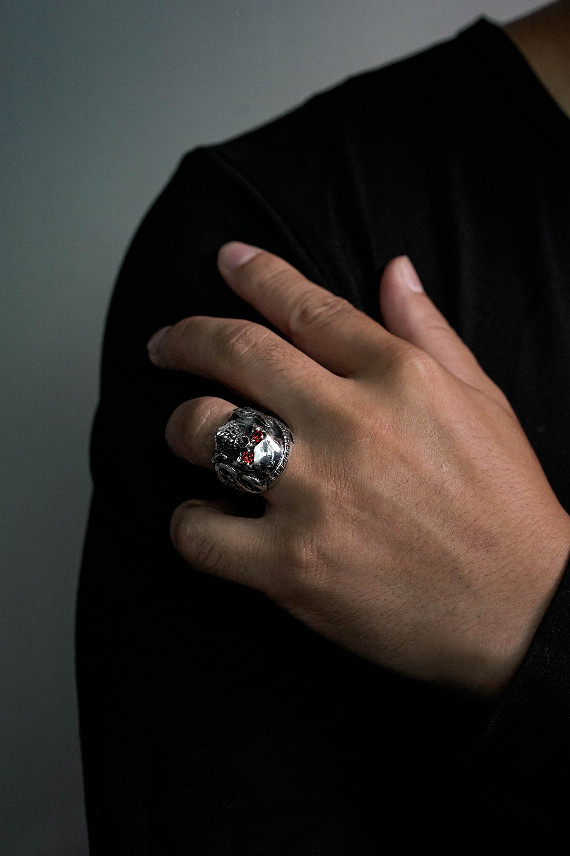 925 Sterling Silver Skull Skeleton Guitar Gothic Ring