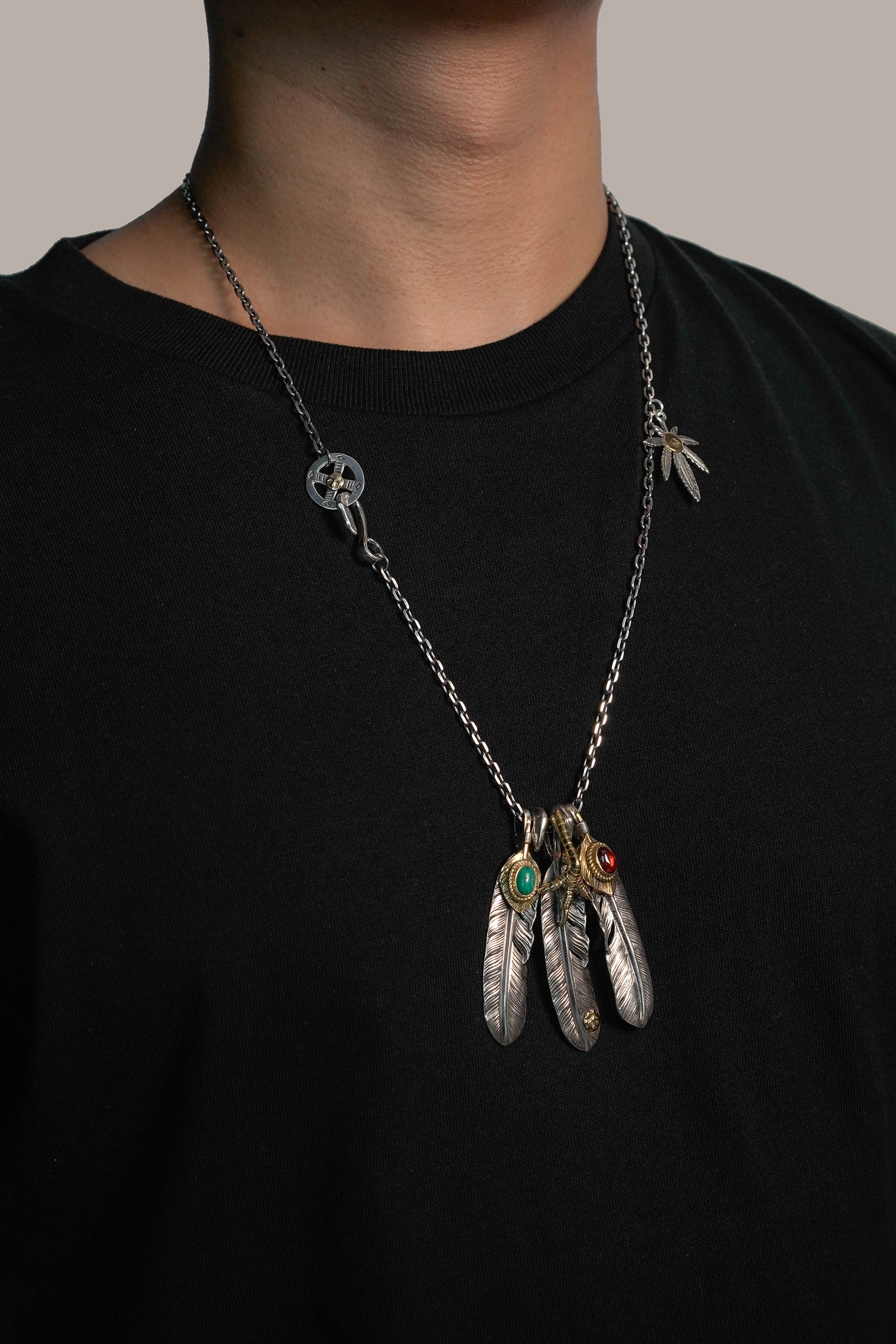 Japan Takahashi Goro Leaf Feather Necklace Set ,Retro Silver