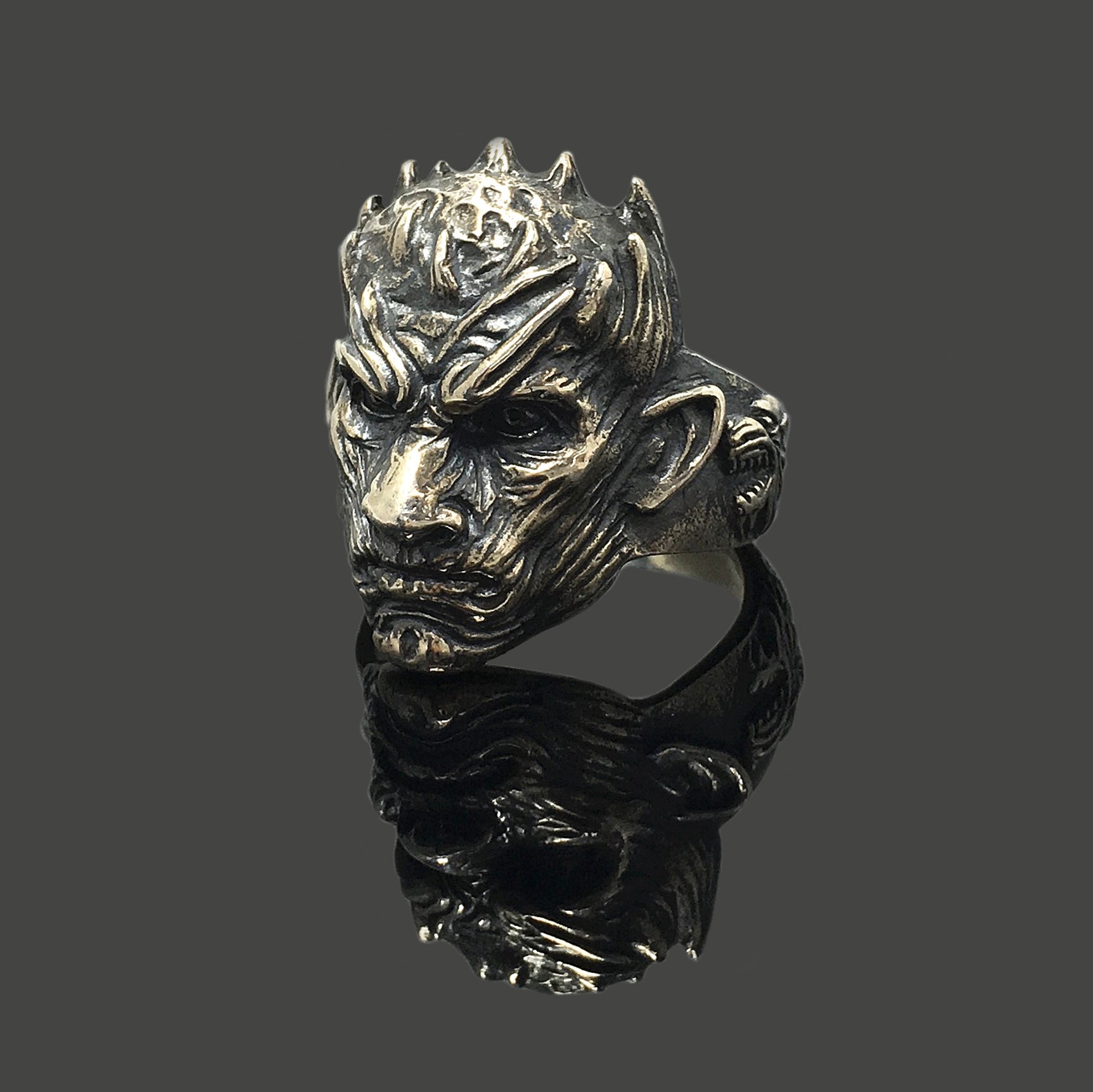 Retro Skeleton Wolf Totem Man Silver Ring