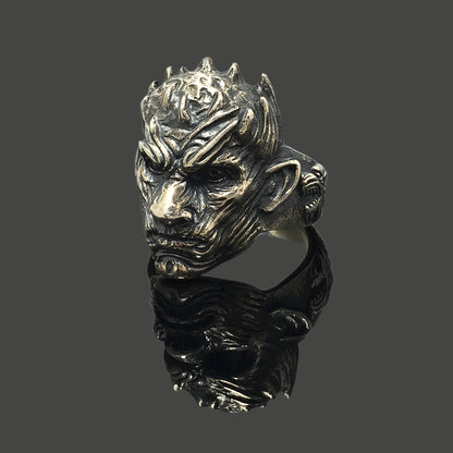 Retro Skeleton Wolf Totem Man Silver Ring