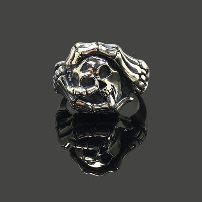 925 Sterling Silver Retro Skull Fist Ring