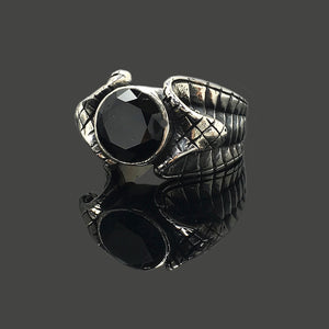 Double Snake Black Onyx 925 Sterling Silver Retro Ring